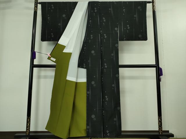 平和屋着物●極上 本場結城玉紬 80亀甲 飛び亀甲柄 舞桜丸文 黒地 やまと誂製 証紙付き 逸品 未使用 DZAB4081kh6