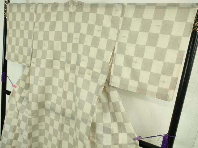 平和屋本店*極上 夏物 本塩沢 夏塩沢 蜻蛉 トンボ 市松文様 逸品 DZAB4088kh6