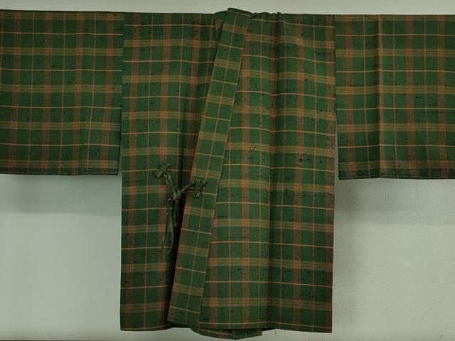 平和屋本店▽希少 ざざんざ織 単衣 アンサンブル 道中着セット 格子 逸品 DZAB4090kh6