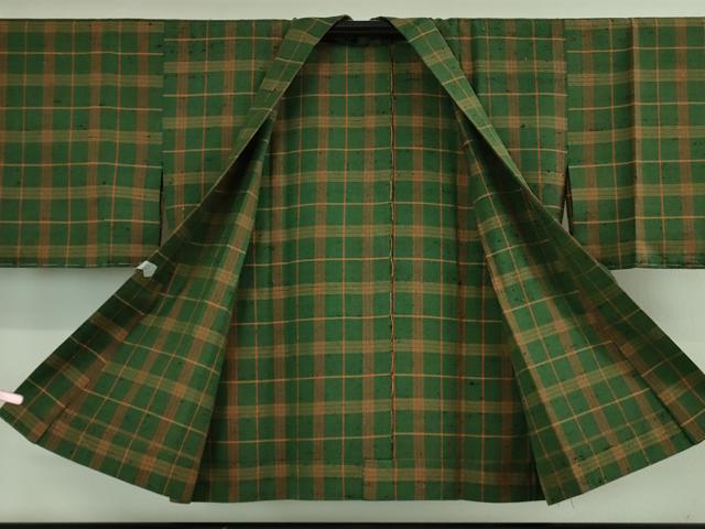 平和屋本店▽希少 ざざんざ織 単衣 アンサンブル 道中着セット 格子 逸品 DZAB4090kh6