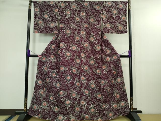平和屋本店●極上 浦野理一 経節紬 菊唐草文 紫根色地 逸品 DZAB4092kh6