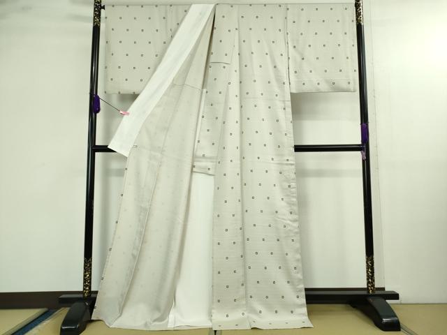平和屋本店▽極上 京都染織メーカー・貴久樹謹製 野蚕糸 ナチュラルタッサー 単衣 灰白色地 証紙付き ロング丈 逸品 DZAB4096kh6