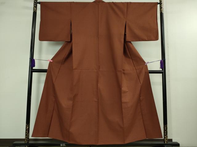 平和屋本店▽超希少 本場黄八丈 東京都無形文化財 山下めゆ 単衣 市松綾織 栗皮茶色地 逸品 DZAB4101kh6