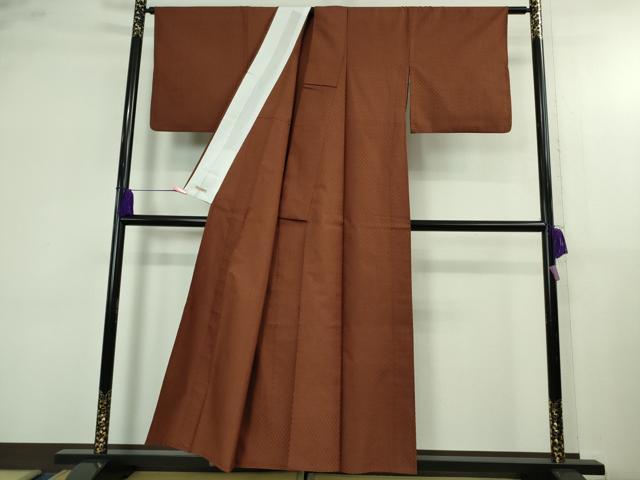 平和屋本店▽超希少 本場黄八丈 東京都無形文化財 山下めゆ 単衣 市松綾織 栗皮茶色地 逸品 DZAB4101kh6
