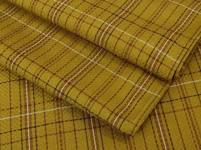 平和屋本店▽極上 山下八百子 本場黄八丈 紬 市松綾織 単衣 格子 逸品 未使用 DZAB4111kh6