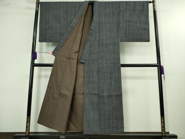 平和屋本店●極上 男性 浦野理一 経節紬 縞 藍墨茶色×濃藍色 逸品 DZAB4115kh6