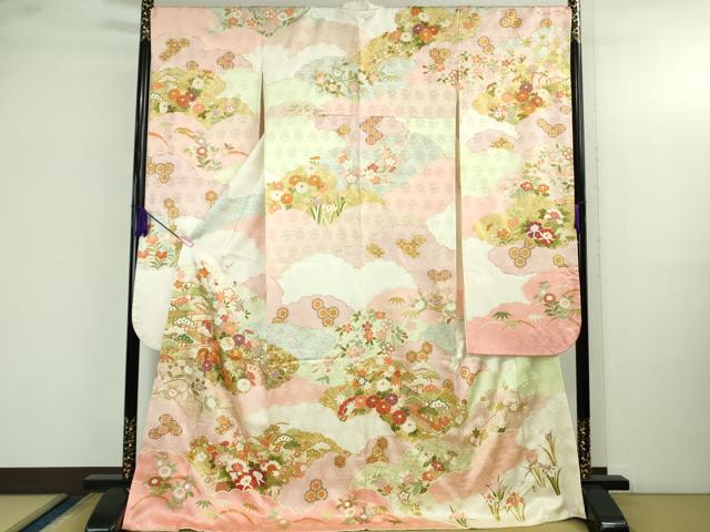 平和屋本店●極上 振袖 吉澤友禅 駒刺繍 雲取り吉祥花文 金彩 逸品 DZAB4131kh6