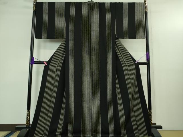 平和屋着物●極上 小紋 絞り染め 間道 黒地 逸品 DZAB4133kh6