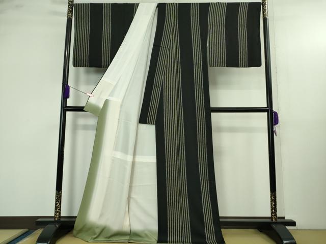 平和屋着物●極上 小紋 絞り染め 間道 黒地 逸品 DZAB4133kh6