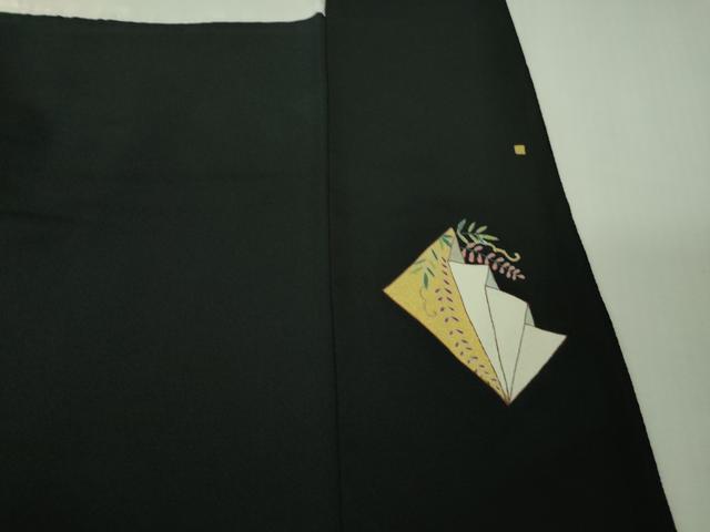 平和屋着物●極上 人形作家・ホリヒロシ 訪問着 刺繍 四季花文 黒地 鬼しぼ縮緬 逸品 DZAB4141kh6