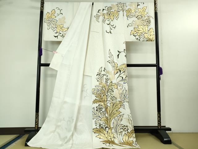 平和屋本店●極上 訪問着 草葉文 白地 暈し染め 金彩 銀通し地 ロング丈 トールサイズ 逸品 DZAB4142kh6