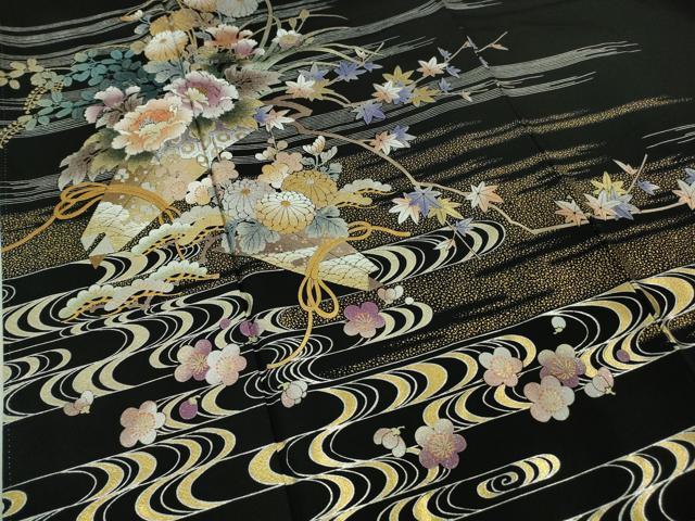 平和屋本店●極上 金彩友禅 卓越技能者・名工・和田光正 黒留袖 花束文 金銀彩 逸品 DZAB4144kh6