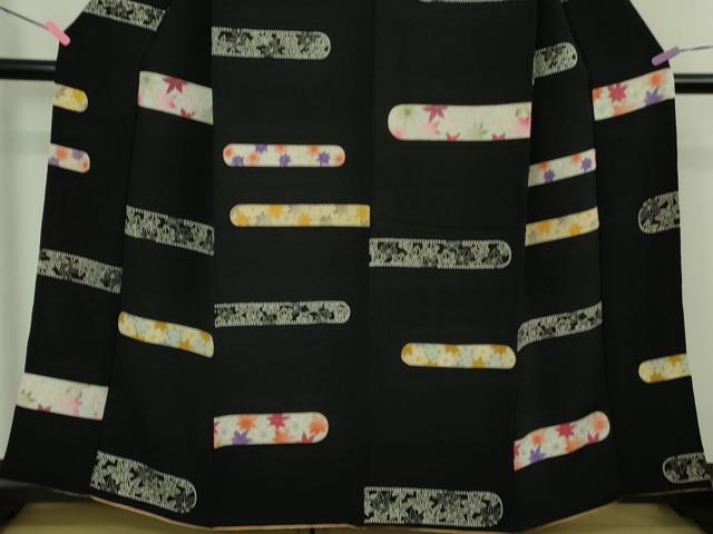 平和屋着物●極上 小紋 楓 黒地 鬼しぼ縮緬 金彩 逸品 DZAB4155kh6