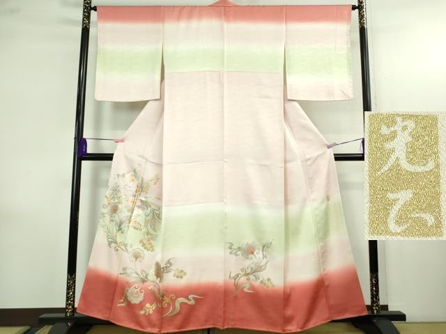 平和屋本店●極上 金彩友禅 卓越技能者・名工・和田光正 訪問着 更紗花文 暈し染め 金銀彩 逸品 DZAB4164kh6