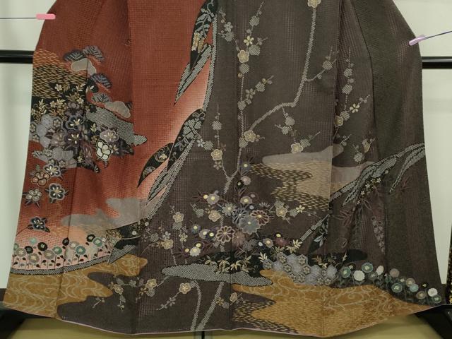 平和屋着物●極上 中国三大刺繍 スワトウ刺繍 汕頭刺繍 訪問着 草花文 暈し染め 金糸 金通し地 逸品 DZAB4165kh6