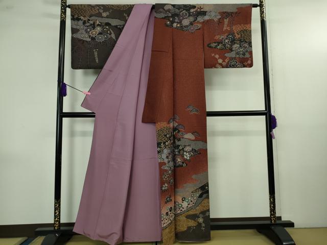 平和屋着物●極上 中国三大刺繍 スワトウ刺繍 汕頭刺繍 訪問着 草花文 暈し染め 金糸 金通し地 逸品 DZAB4165kh6