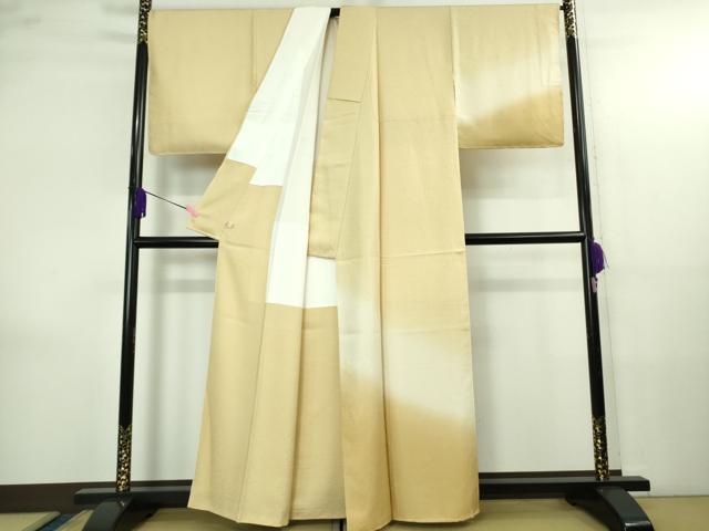 平和屋着物●極上 京加賀友禅 百貫石峰 訪問着 お召地 花唐草地紋 蜂蜜色地 暈し染め 逸品 DZAB4168kh6