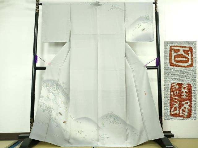 平和屋着物●極上 京加賀友禅 百貫達雄 訪問着 鶉 楓 パウダーブルー色地 暈し染め 逸品 DZAB4173kh6