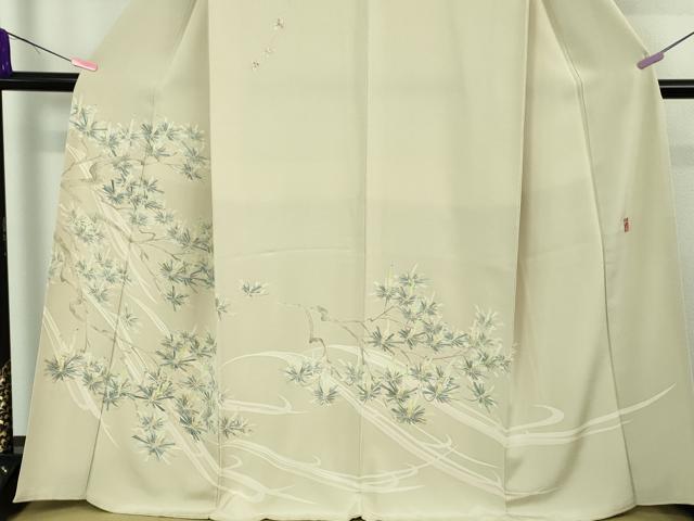 平和屋本店●極上 本加賀友禅作家 田島丈士 訪問着 枝垂れ桜松文 亜麻色地 逸品 DZAB4174kh6