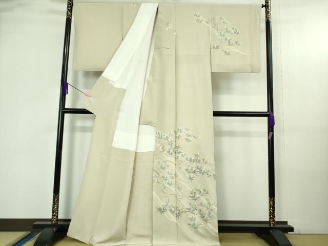 平和屋本店●極上 本加賀友禅作家 田島丈士 訪問着 枝垂れ桜松文 亜麻色地 逸品 DZAB4174kh6