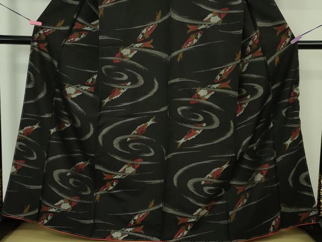平和屋本店●極上 本場大島紬 錦鯉 黒地 逸品 未使用 DZAB4182kh6