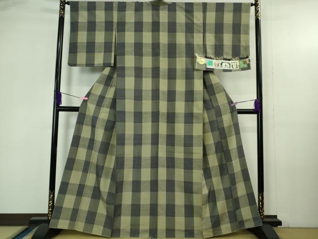 平和屋着物●極上 結城紬 80亀甲 おく玉 手織 格子 証紙付き 逸品 DZAB4187kh6