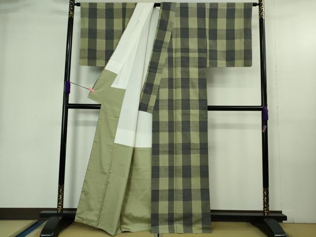 平和屋着物●極上 結城紬 80亀甲 おく玉 手織 格子 証紙付き 逸品 DZAB4187kh6