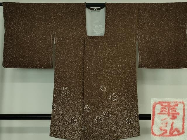 平和屋本店∞極上 人間国宝 森口華弘 蒔糊友禅 蒔糊散らし 道行コート ロング丈 楓 金彩 三越扱い 逸品 未使用 DZAB4198kh6