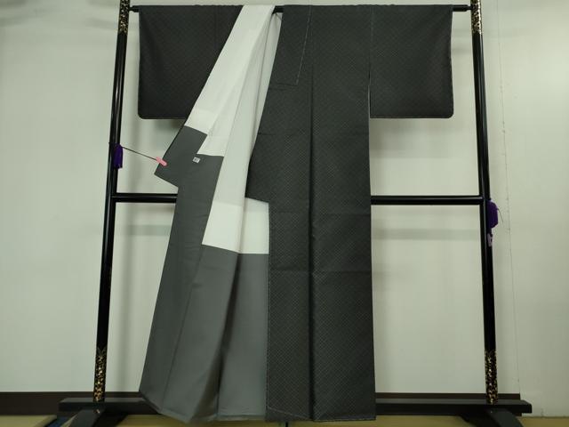 平和屋本店●希少 本場筑前博多織 大倉織物 誠之輔 お召 風通織 黒地 証紙・反端付き 逸品 未使用 DZAB4200kh6
