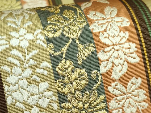 平和屋着物●極上 本場筑前博多織 両面 全通柄袋帯 花間道 金糸 逸品 DZAB4215kh6