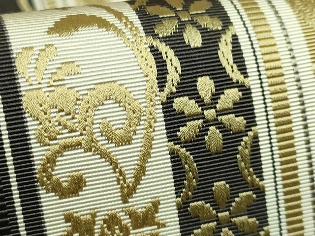 平和屋本店●極上 本場筑前博多織 両面 全通柄袋帯 花唐間道 金糸 逸品 DZAB4219kh6