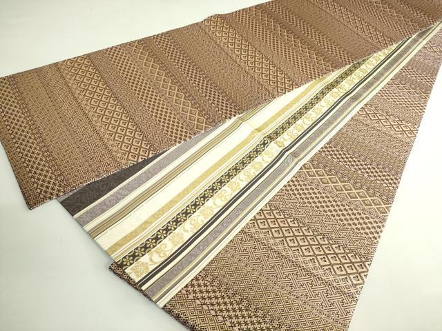 平和屋本店●極上 本場筑前博多織 両面 全通柄袋帯 花唐間道 金糸 逸品 DZAB4219kh6