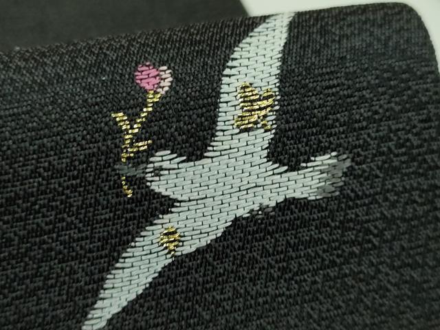 平和屋着物●極上 九寸名古屋帯 妖精 鳩 リス お城 メルヘン 黒地 逸品 DZAB4234kh6