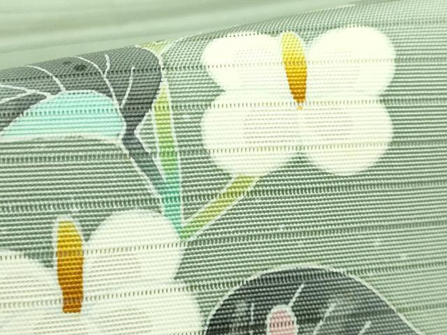 平和屋着物*極上 夏物 人間国宝・羽田登喜男 絽塩瀬 九寸名古屋帯 枝花文 薄い山葵色地 三越扱い 逸品 DZAB4241kh6