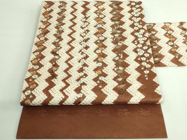 平和屋着物●極上 九寸名古屋帯 刺繍 絞り 枝垂れ花文 金糸 逸品 DZAB4247kh6