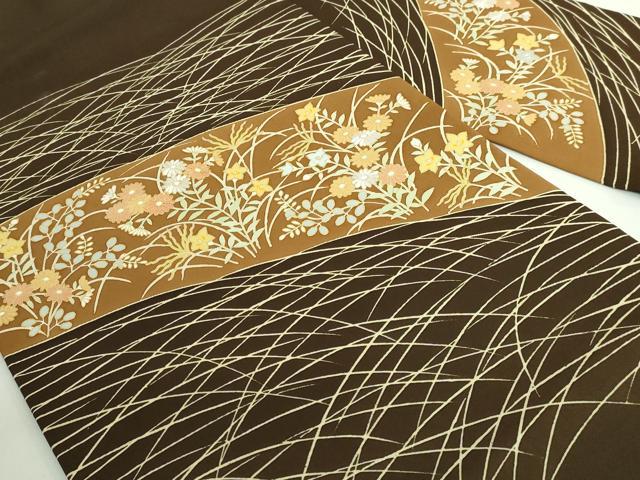 平和屋着物●極上 塩瀬 九寸名古屋帯 刺繍 四季花 憲法黒茶色地 金糸 逸品 DZAB4249kh6