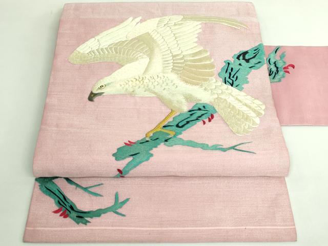 平和屋着物●極上 アンティーク 大正ロマン 九寸名古屋帯 総手刺繍 鷲 金糸 逸品 DZAB4252kh6