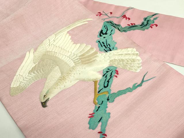 平和屋着物●極上 アンティーク 大正ロマン 九寸名古屋帯 総手刺繍 鷲 金糸 逸品 DZAB4252kh6