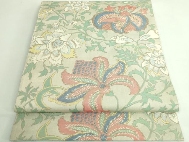 平和屋本店●極上 洛風林 工芸帯地 六通柄袋帯 更紗花文 金糸 逸品 DZAB4293kh6