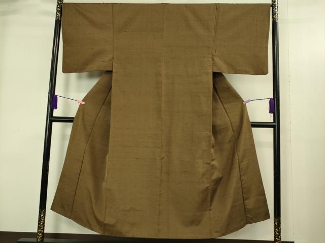 平和屋着物●極上 男性 紬 アンサンブル 長羽織 濃い香染色 羽裏・笹竹 逸品 DZAB4302kh6