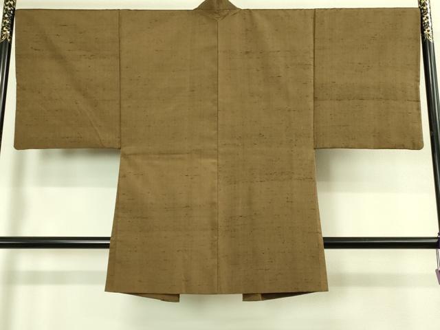 平和屋着物●極上 男性 紬 アンサンブル 長羽織 濃い香染色 羽裏・笹竹 逸品 DZAB4302kh6