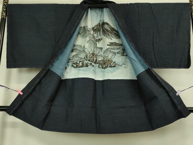 平和屋着物●極上 男性 結城紬 アンサンブル 杢 濃い青褐色 逸品 未使用 DZAB4311kh6
