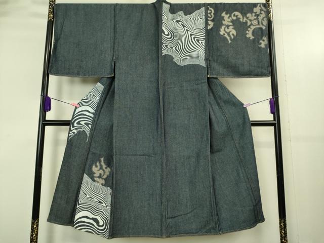平和屋着物▽極上 男性 キモノデザイナー 斉藤上太郎 訪問着 単衣 綿 流水文 逸品 DZAB4312kh6