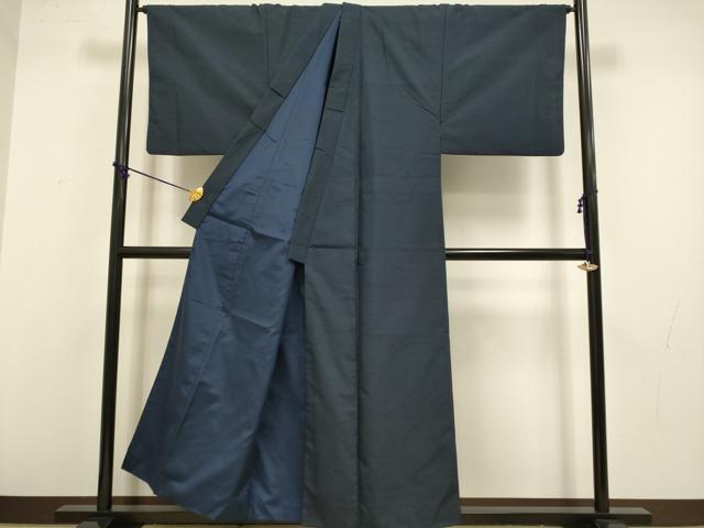 平和屋着物●極上 男性 紬 アンサンブル キングサイズ 濃い藍鉄色 逸品 DZAB4316kh6