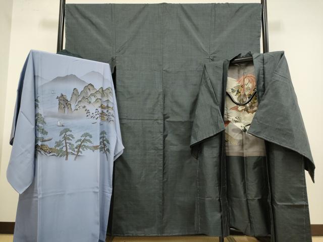平和屋着物●極上 男性 本場大島紬 アンサンブル 長襦袢(袷)・長羽織セット 100亀甲 総詰め 羽裏・歌舞伎 逸品 未使用 DZAB4317kh6