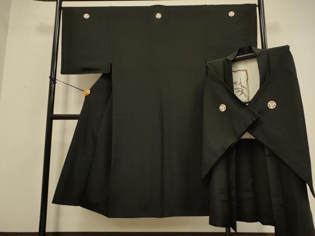 平和屋着物●極上 男性 黒紋付 羽織セット 羽裏:鹿・栗 逸品 DZAB4319kh6