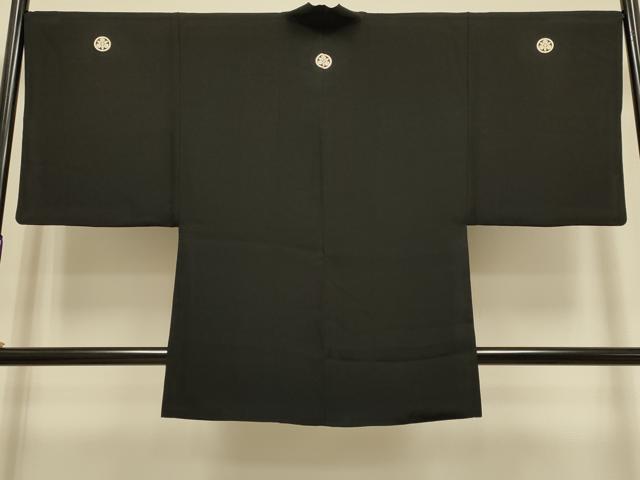 平和屋着物●極上 男性 黒紋付 羽織セット 羽裏:鹿・栗 逸品 DZAB4319kh6