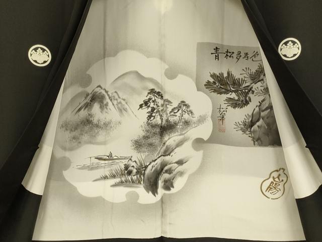 平和屋着物●極上 男性 黒紋付 羽織セット 逸品 DZAB4320kh6