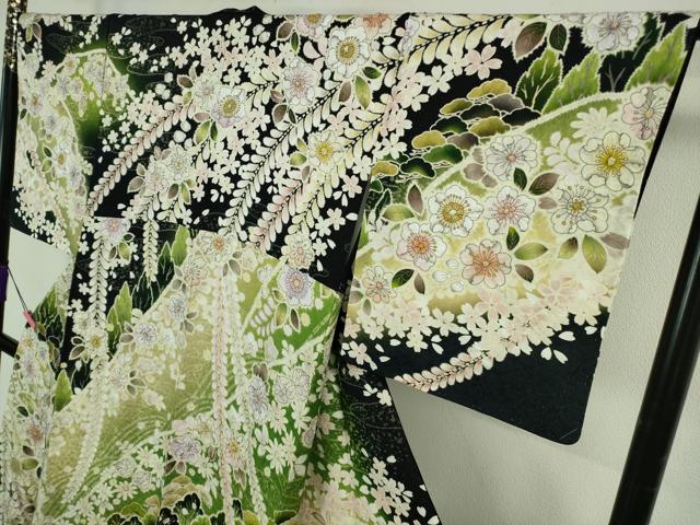 平和屋本店●極上 訪問着 辻が花 黒地 金彩 銀通し地 逸品 未使用 DZAB4326kh6