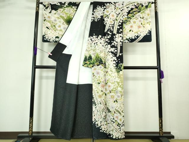 平和屋本店●極上 訪問着 辻が花 黒地 金彩 銀通し地 逸品 未使用 DZAB4326kh6